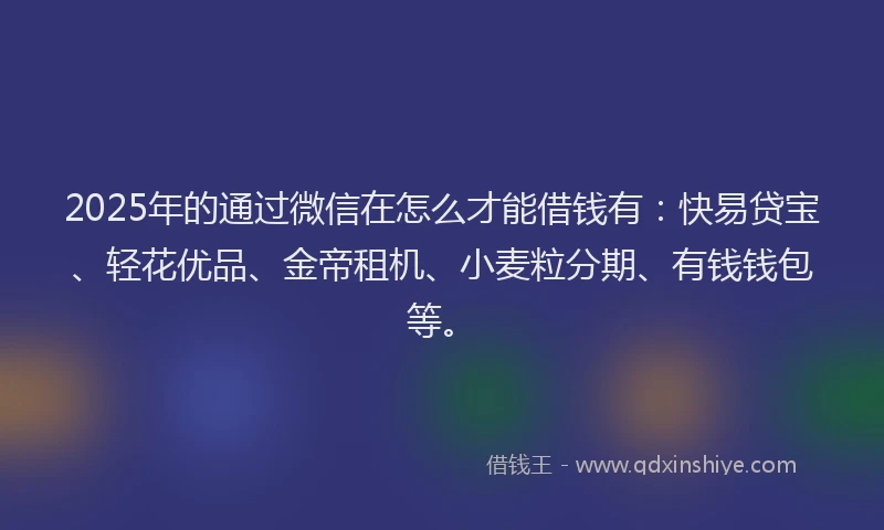 2025年的通过微信在怎么才能借钱有：快易贷宝、轻花优品、金帝租机、小麦粒分期、有钱钱包等。