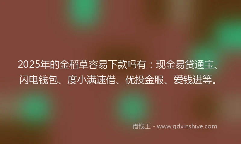 2025年的金稻草容易下款吗有：现金易贷通宝、闪电钱包、度小满速借、优投金服、爱钱进等。