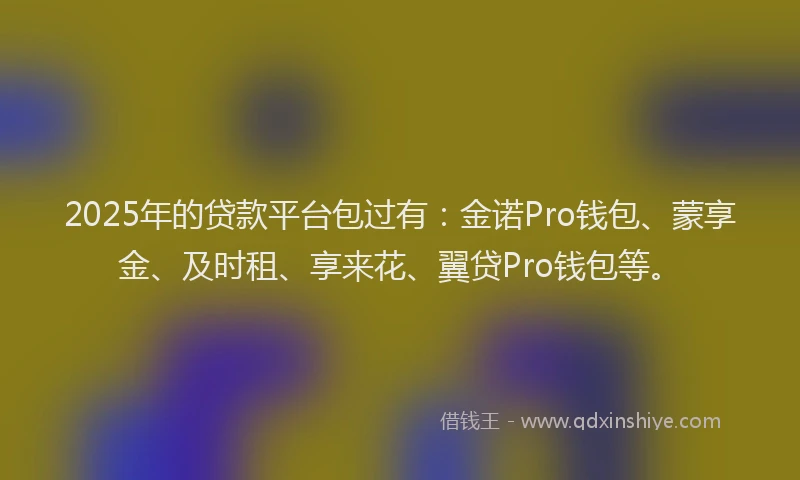2025年的贷款平台包过有：金诺Pro钱包、蒙享金、及时租、享来花、翼贷Pro钱包等。