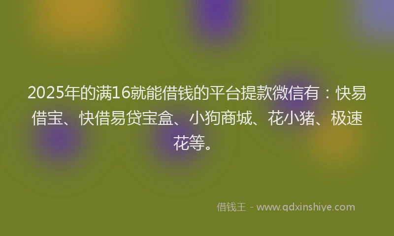 2025年的满16就能借钱的平台提款微信有：快易借宝、快借易贷宝盒、小狗商城、花小猪、极速花等。