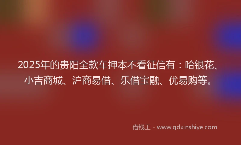 2025年的贵阳全款车押本不看征信有：哈银花、小吉商城、沪商易借、乐借宝融、优易购等。