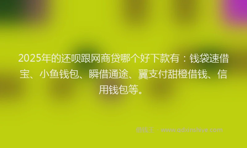 2025年的还呗跟网商贷哪个好下款有：钱袋速借宝、小鱼钱包、瞬借通途、翼支付甜橙借钱、信用钱包等。
