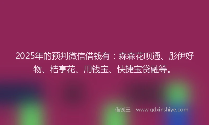 2025年的预判微信借钱有：森森花呗通、彤伊好物、桔享花、用钱宝、快捷宝贷融等。