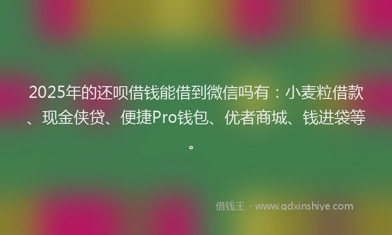 2025年的还呗借钱能借到微信吗有：小麦粒借款、现金侠贷、便捷Pro钱包、优者商城、钱进袋等。