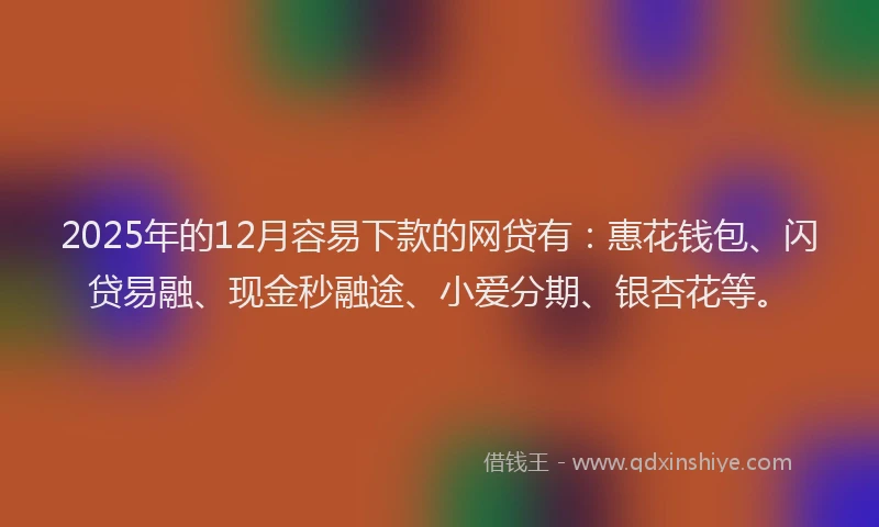 2025年的12月容易下款的网贷有：惠花钱包、闪贷易融、现金秒融途、小爱分期、银杏花等。