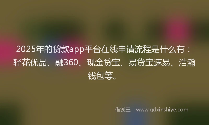 2025年的贷款app平台在线申请流程是什么有：轻花优品、融360、现金贷宝、易贷宝速易、浩瀚钱包等。