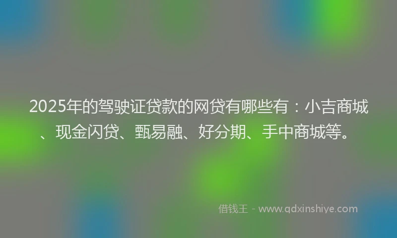 2025年的驾驶证贷款的网贷有哪些有：小吉商城、现金闪贷、甄易融、好分期、手中商城等。