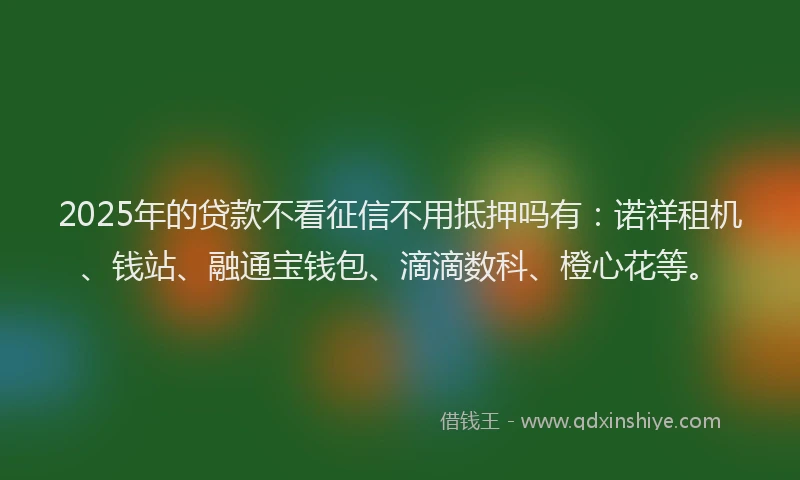 2025年的贷款不看征信不用抵押吗有：诺祥租机、钱站、融通宝钱包、滴滴数科、橙心花等。