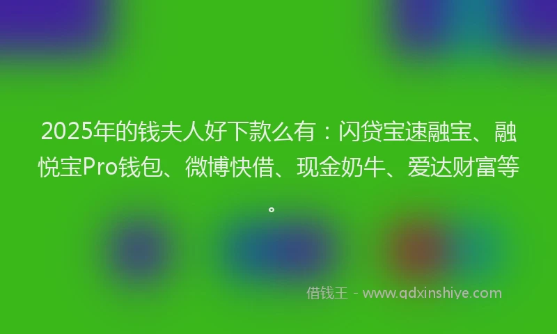 2025年的钱夫人好下款么有：闪贷宝速融宝、融悦宝Pro钱包、微博快借、现金奶牛、爱达财富等。