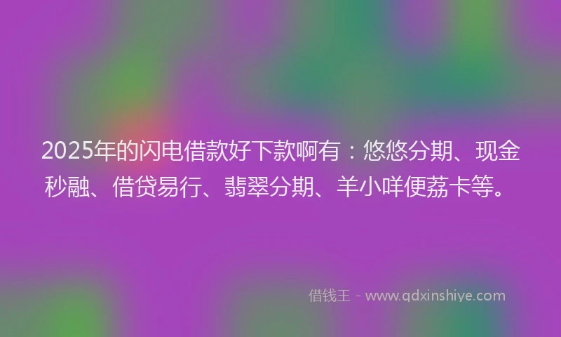 2025年的闪电借款好下款啊有：悠悠分期、现金秒融、借贷易行、翡翠分期、羊小咩便荔卡等。
