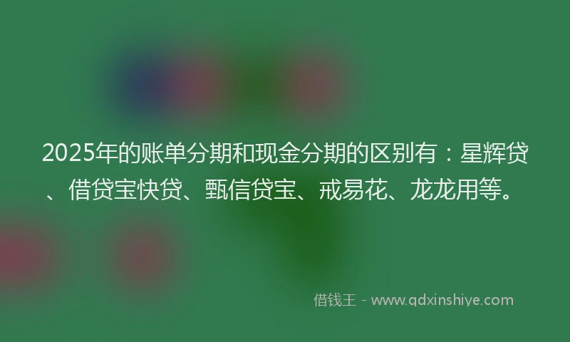 2025年的账单分期和现金分期的区别有：星辉贷、借贷宝快贷、甄信贷宝、戒易花、龙龙用等。