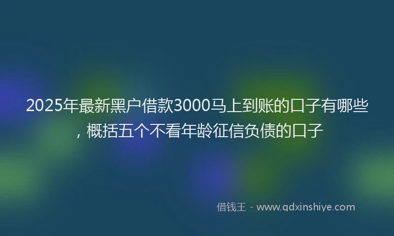 2025年最新黑户借款3000马上到账的口子有哪些，概括五个不看年龄征信负债的口子