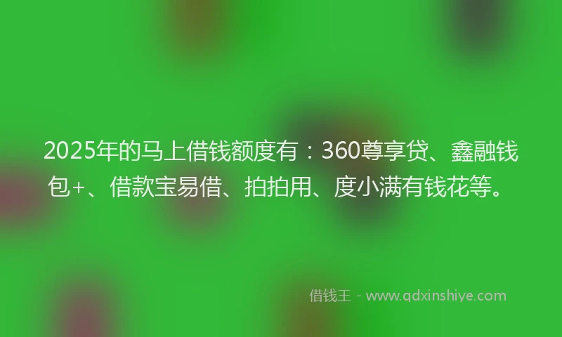 2025年的马上借钱额度有：360尊享贷、鑫融钱包+、借款宝易借、拍拍用、度小满有钱花等。
