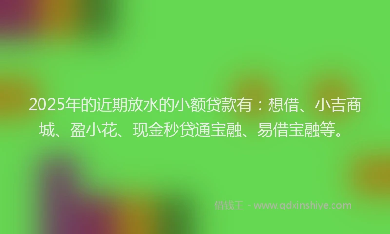 2025年的近期放水的小额贷款有：想借、小吉商城、盈小花、现金秒贷通宝融、易借宝融等。