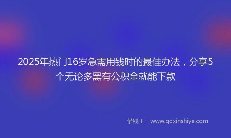 2025年热门16岁急需用钱时的最佳办法，分享5个无论多黑有公积金就能下款