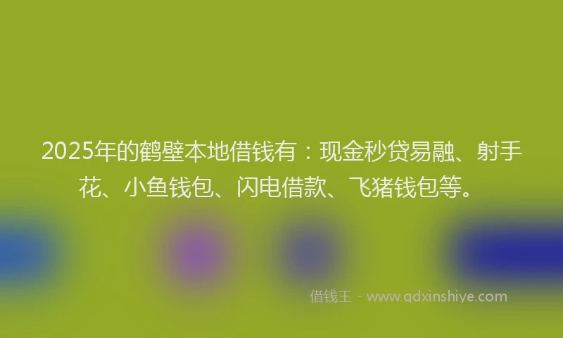 2025年的鹤壁本地借钱有：现金秒贷易融、射手花、小鱼钱包、闪电借款、飞猪钱包等。