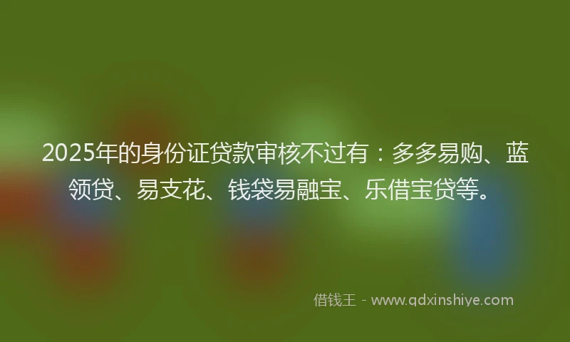 2025年的身份证贷款审核不过有：多多易购、蓝领贷、易支花、钱袋易融宝、乐借宝贷等。