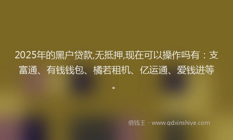 2025年的黑户贷款,无抵押,现在可以操作吗有：支富通、有钱钱包、橘若租机、亿运通、爱钱进等。