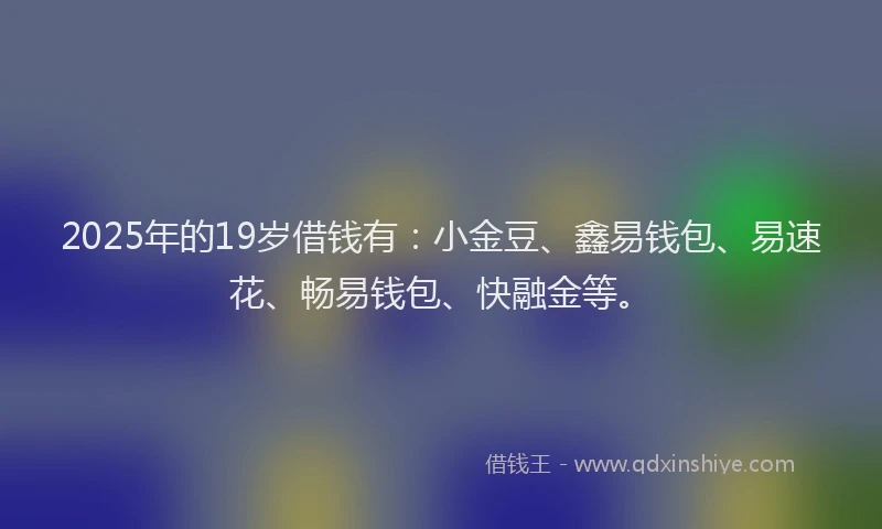 2025年的19岁借钱有：小金豆、鑫易钱包、易速花、畅易钱包、快融金等。