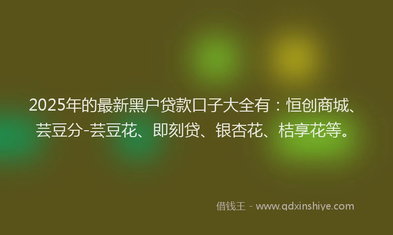 2025年的最新黑户贷款口子大全有：恒创商城、芸豆分-芸豆花、即刻贷、银杏花、桔享花等。