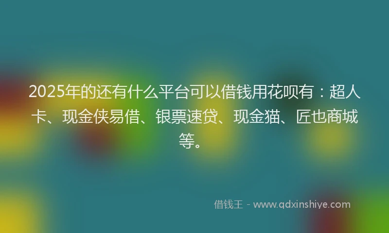 2025年的还有什么平台可以借钱用花呗有：超人卡、现金侠易借、银票速贷、现金猫、匠也商城等。