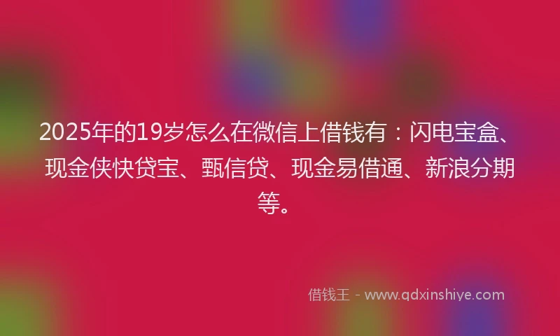 2025年的19岁怎么在微信上借钱有：闪电宝盒、现金侠快贷宝、甄信贷、现金易借通、新浪分期等。