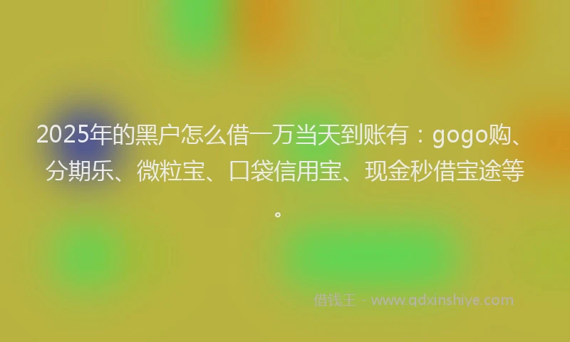 2025年的黑户怎么借一万当天到账有：gogo购、分期乐、微粒宝、口袋信用宝、现金秒借宝途等。
