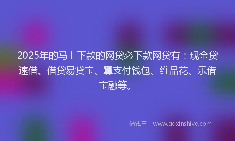 2025年的马上下款的网贷必下款网贷有：现金贷速借、借贷易贷宝、翼支付钱包、维品花、乐借宝融等。