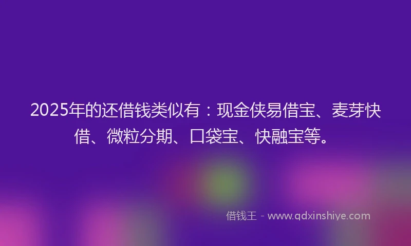 2025年的还借钱类似有：现金侠易借宝、麦芽快借、微粒分期、口袋宝、快融宝等。