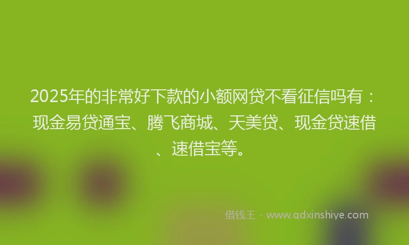 2025年的非常好下款的小额网贷不看征信吗有：现金易贷通宝、腾飞商城、天美贷、现金贷速借、速借宝等。