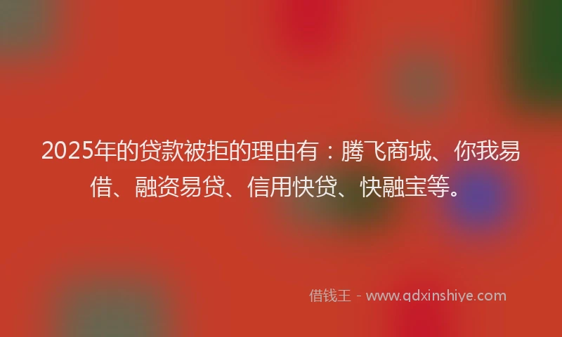 2025年的贷款被拒的理由有：腾飞商城、你我易借、融资易贷、信用快贷、快融宝等。