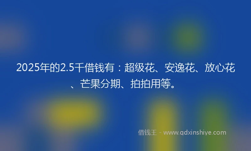 2025年的2.5千借钱有：超级花、安逸花、放心花、芒果分期、拍拍用等。