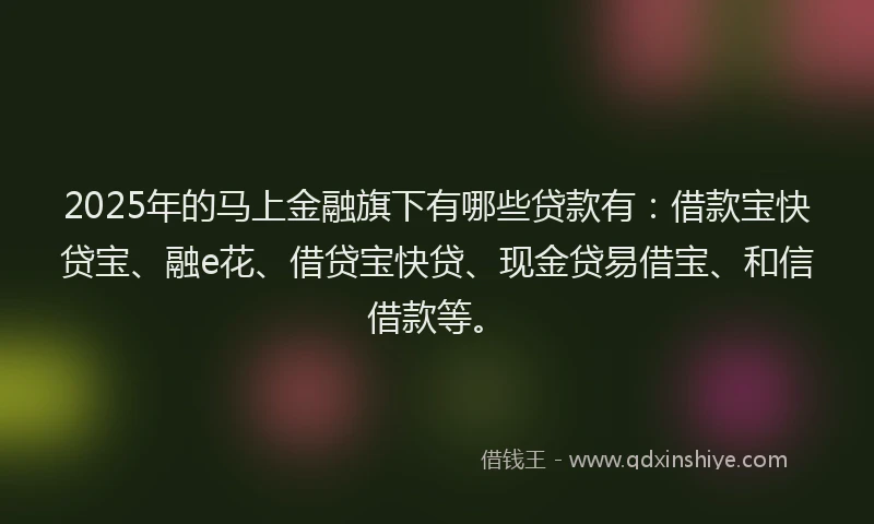 2025年的马上金融旗下有哪些贷款有：借款宝快贷宝、融e花、借贷宝快贷、现金贷易借宝、和信借款等。