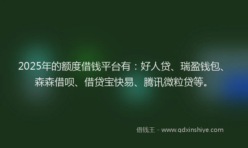 2025年的额度借钱平台有：好人贷、瑞盈钱包、森森借呗、借贷宝快易、腾讯微粒贷等。