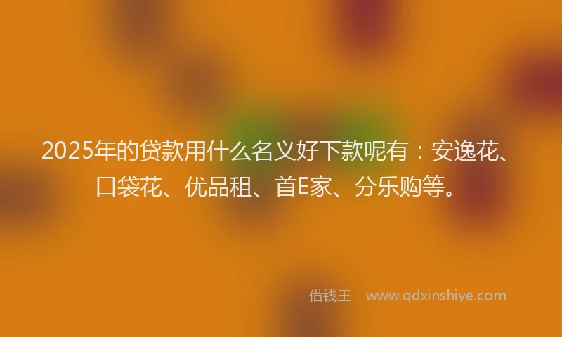 2025年的贷款用什么名义好下款呢有：安逸花、口袋花、优品租、首E家、分乐购等。