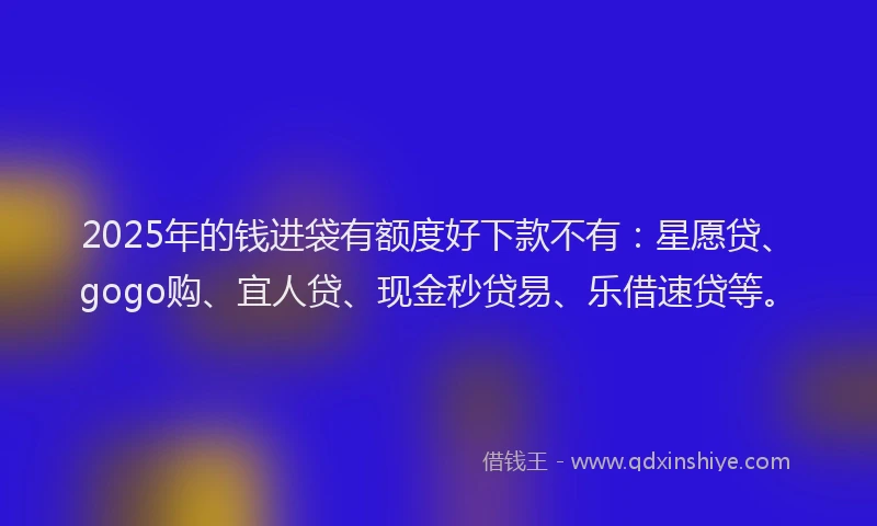 2025年的钱进袋有额度好下款不有：星愿贷、gogo购、宜人贷、现金秒贷易、乐借速贷等。