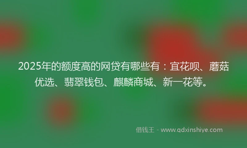2025年的额度高的网贷有哪些有：宜花呗、蘑菇优选、翡翠钱包、麒麟商城、新一花等。