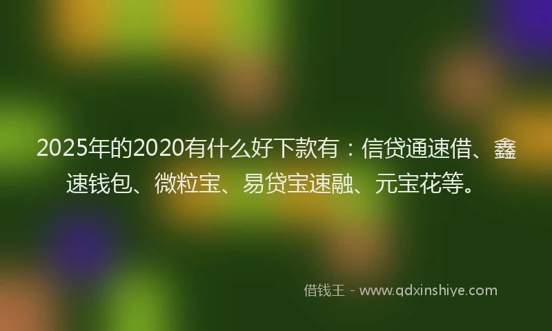 2025年的2020有什么好下款有：信贷通速借、鑫速钱包、微粒宝、易贷宝速融、元宝花等。