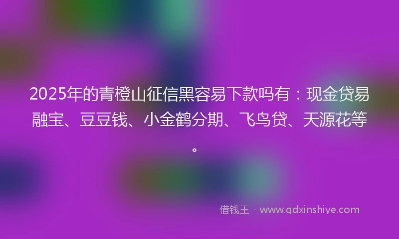 2025年的青橙山征信黑容易下款吗有：现金贷易融宝、豆豆钱、小金鹤分期、飞鸟贷、天源花等。