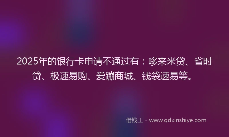 2025年的银行卡申请不通过有：哆来米贷、省时贷、极速易购、爱蹦商城、钱袋速易等。