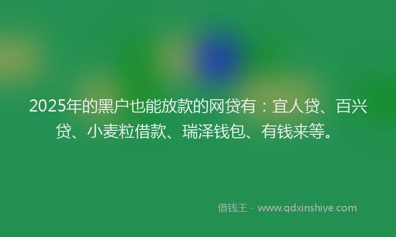 2025年的黑户也能放款的网贷有：宜人贷、百兴贷、小麦粒借款、瑞泽钱包、有钱来等。
