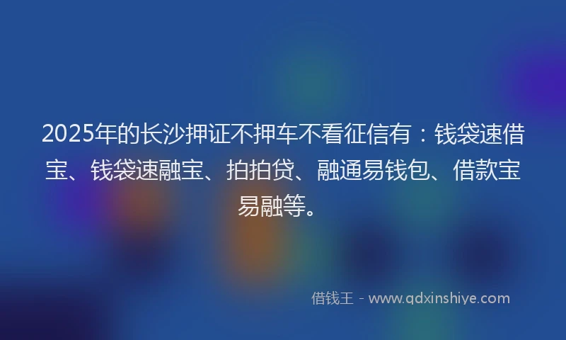 2025年的长沙押证不押车不看征信有：钱袋速借宝、钱袋速融宝、拍拍贷、融通易钱包、借款宝易融等。