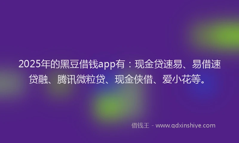 2025年的黑豆借钱app有：现金贷速易、易借速贷融、腾讯微粒贷、现金侠借、爱小花等。