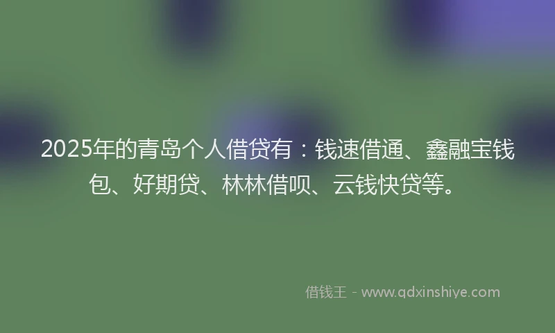 2025年的青岛个人借贷有：钱速借通、鑫融宝钱包、好期贷、林林借呗、云钱快贷等。