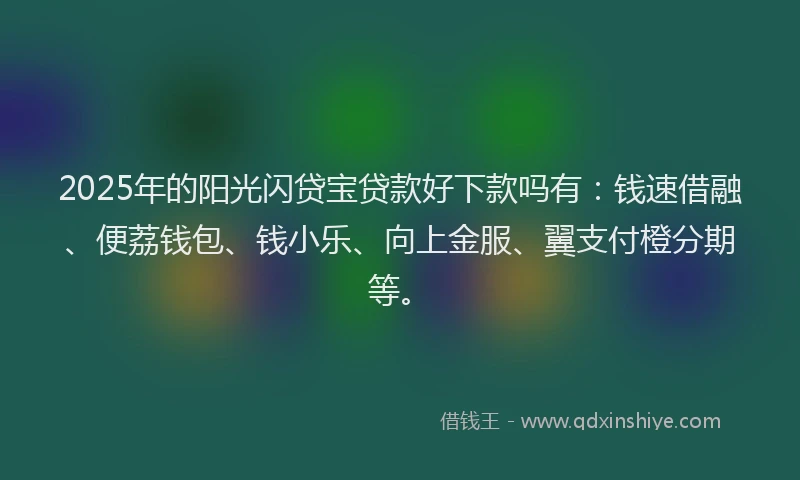 2025年的阳光闪贷宝贷款好下款吗有：钱速借融、便荔钱包、钱小乐、向上金服、翼支付橙分期等。