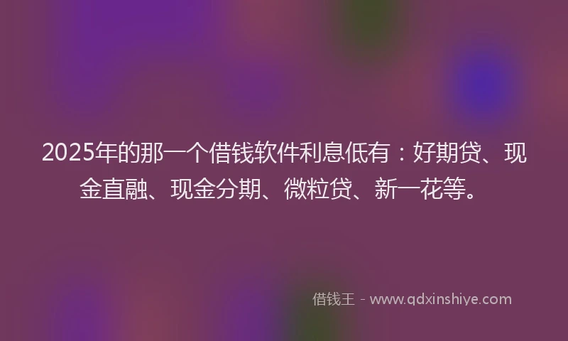 2025年的那一个借钱软件利息低有：好期贷、现金直融、现金分期、微粒贷、新一花等。
