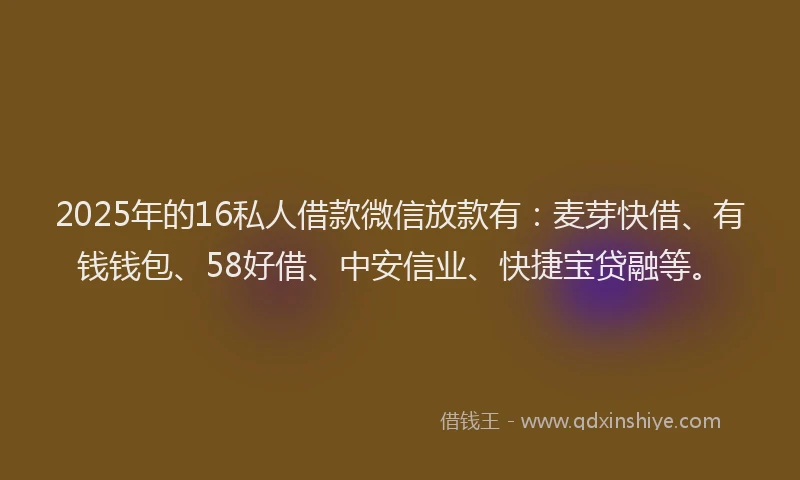 2025年的16私人借款微信放款有：麦芽快借、有钱钱包、58好借、中安信业、快捷宝贷融等。