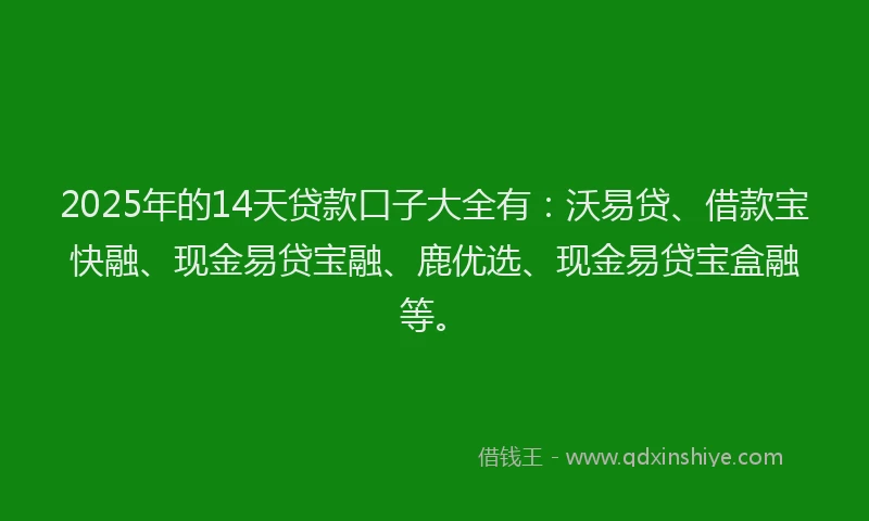 2025年的14天贷款口子大全有：沃易贷、借款宝快融、现金易贷宝融、鹿优选、现金易贷宝盒融等。