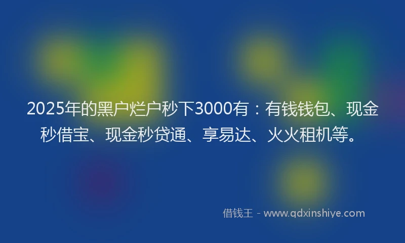 2025年的黑户烂户秒下3000有：有钱钱包、现金秒借宝、现金秒贷通、享易达、火火租机等。