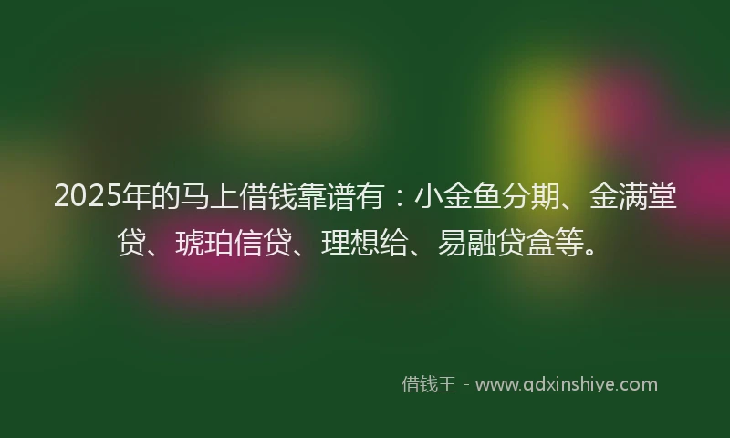 2025年的马上借钱靠谱有：小金鱼分期、金满堂贷、琥珀信贷、理想给、易融贷盒等。
